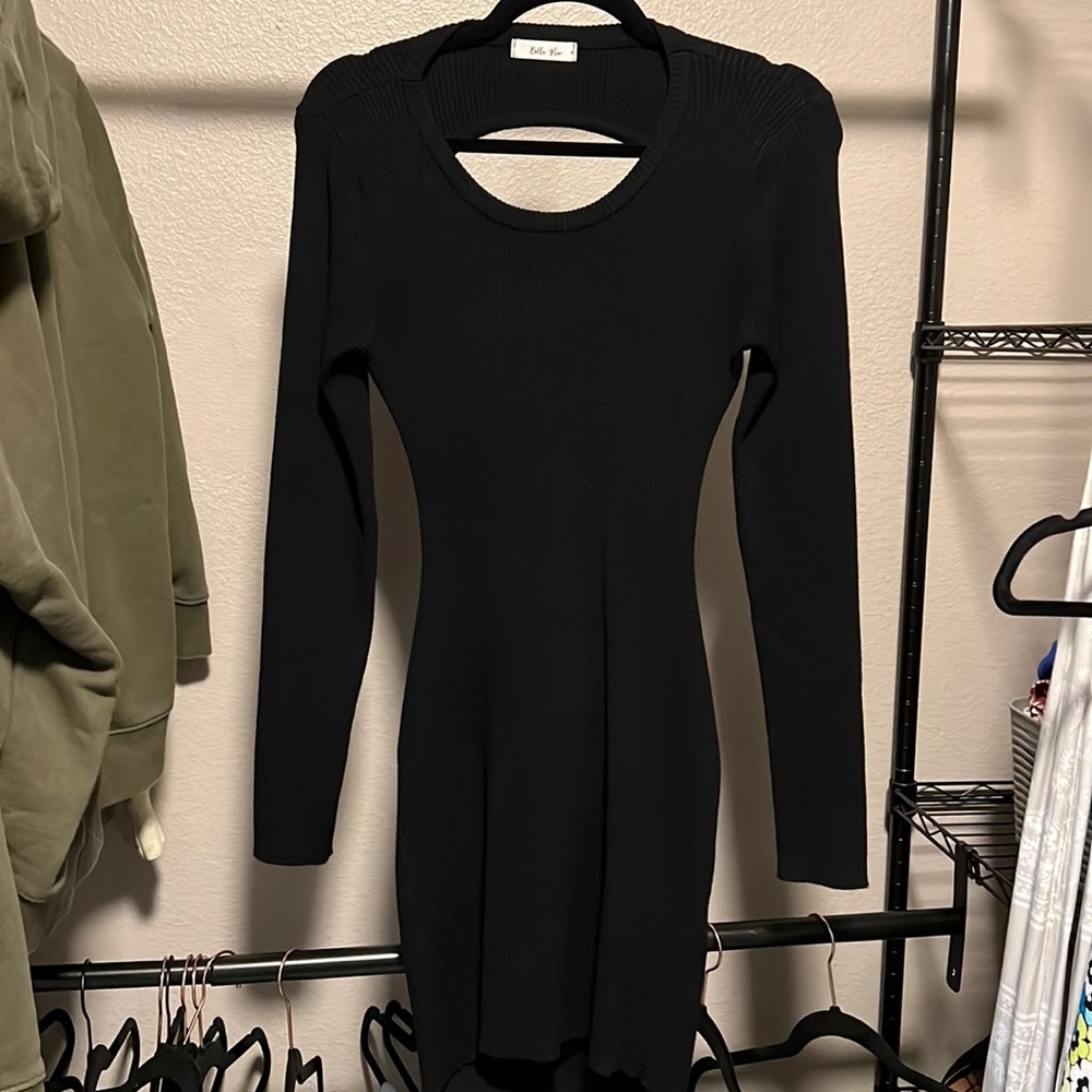 Black Bodycon Backless Sweater Dress - Medium